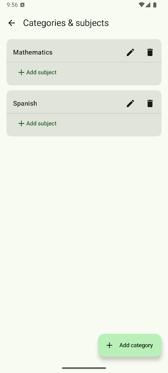 Categories screen of the Easy Flashcard app