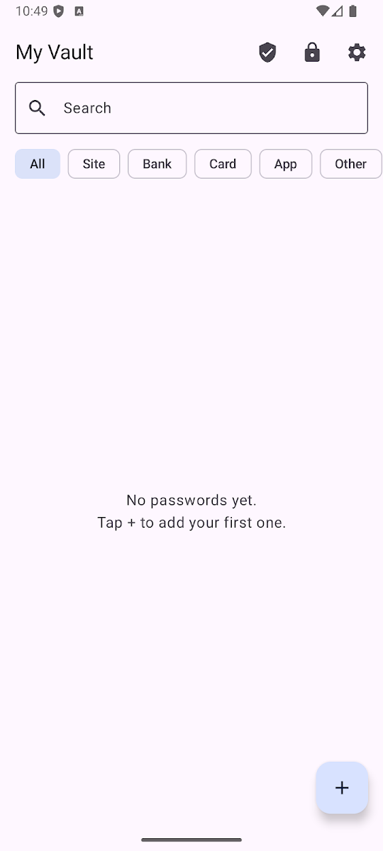 Pantalla Mi bóveda de la app Vault — Gestor de Contraseñas
