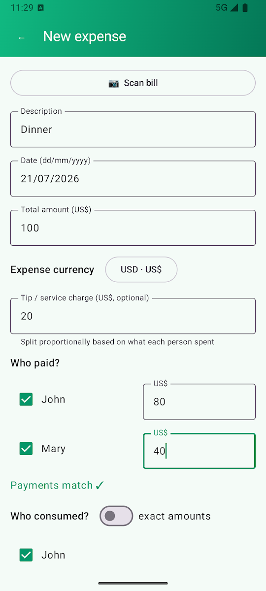 New expense screen of the Warikan — Bill Splitting app